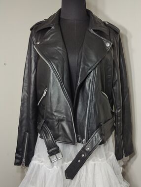 Calvin Klein Women's XL Leather Jacket Black NWT